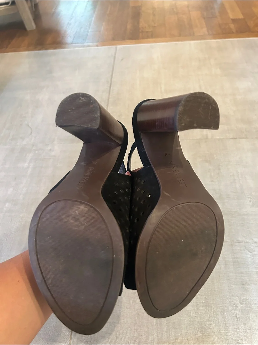 Nine West Black Perforated Suede Slingback Block Heels